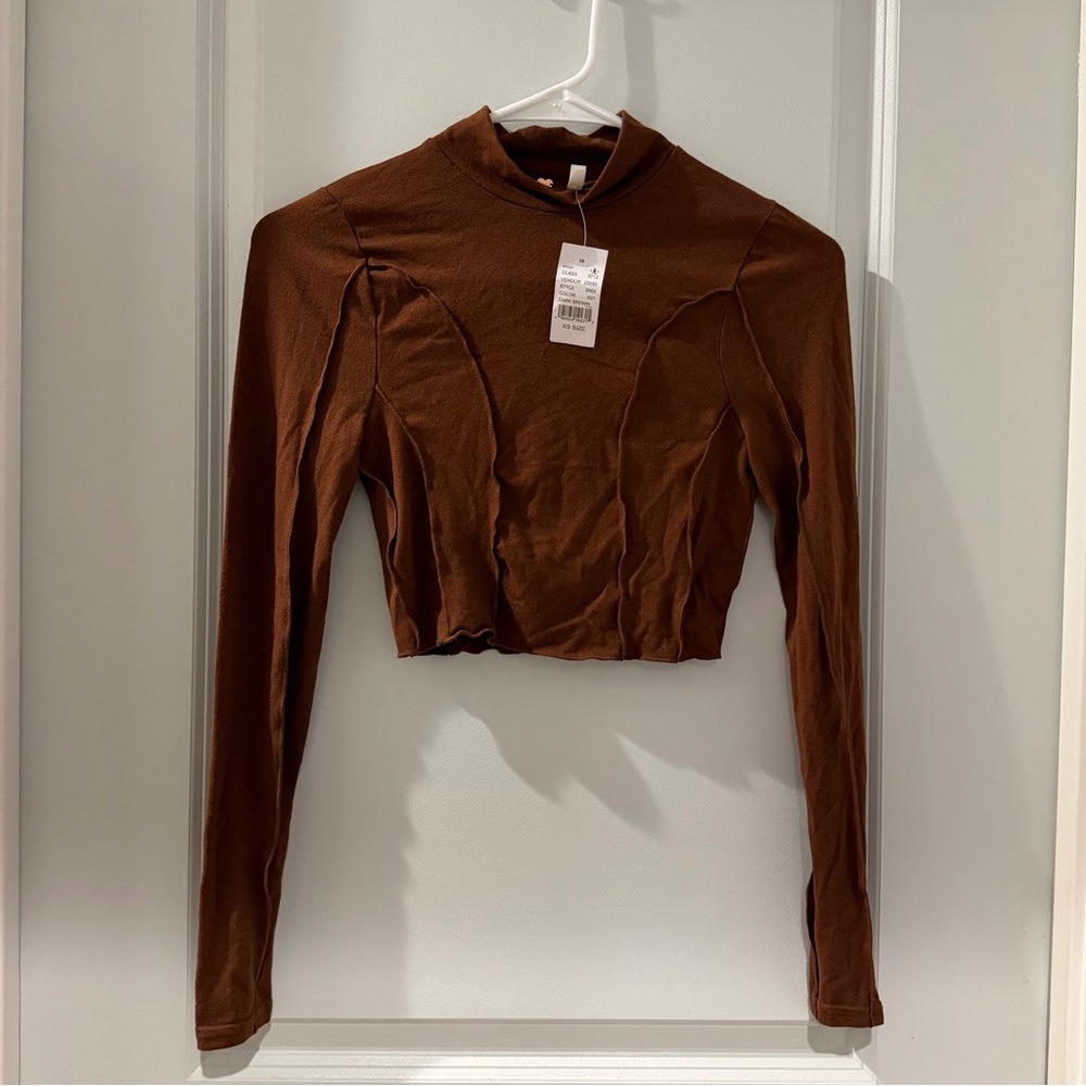 Pacsun Dark Brown Long Sleeve Mock Neck Crop Top